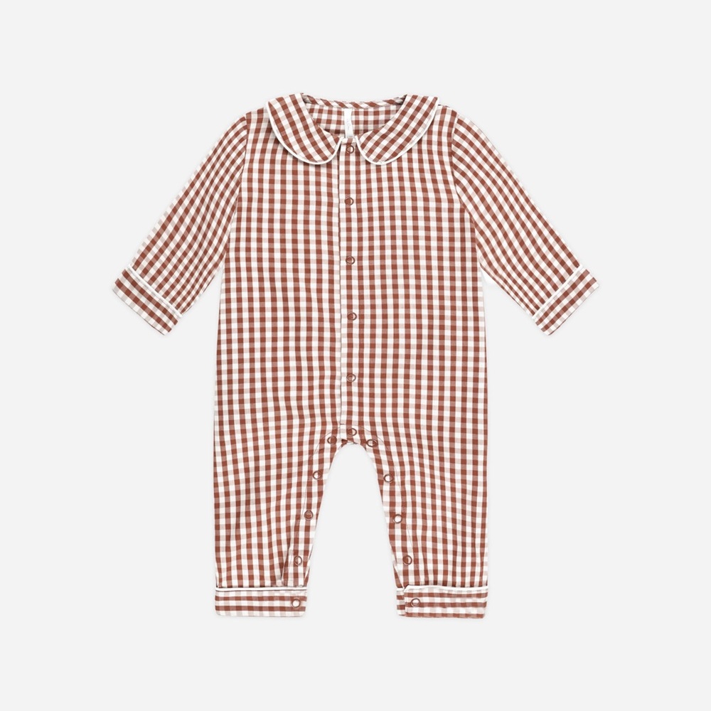Rylee + Cru Baby Pajama Romper || Brick Gingham